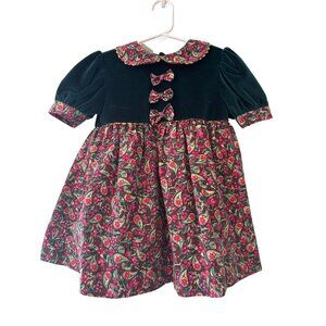 Vintage Allison Ann Toddler Girls Holiday Dress 2T  Floral & Velvet